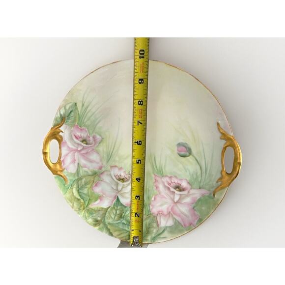 Vintage Hand Painted Pink Floral Cake Plate Tea Set Tray Germany Signed Harvey - Picture 5 of 10